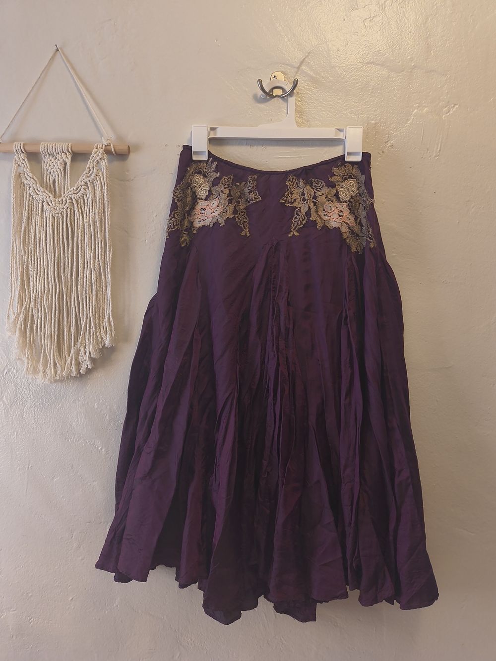 Free People Purple Midi Skirt with Floral Embroidery